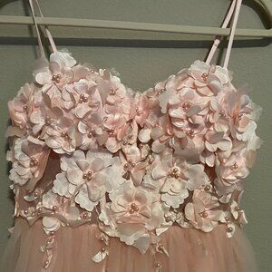 B. Darlin, Homecoming or Prom, Size 1/2 Pink, 3D, Floral, Mesh Gown, NEW.